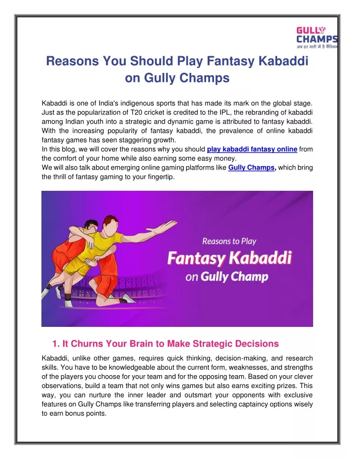reasons you should play fantasy kabaddi on gully