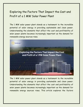 Exploring the Factors That Impact the Cost and Profit of a 1 MW Solar Power Plan