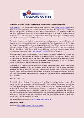 trans web ltd offers ratchet lashing systems