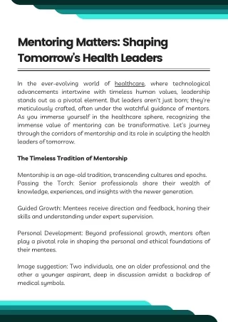 Mentorship: Crafting the Health Leaders of Tomorrow