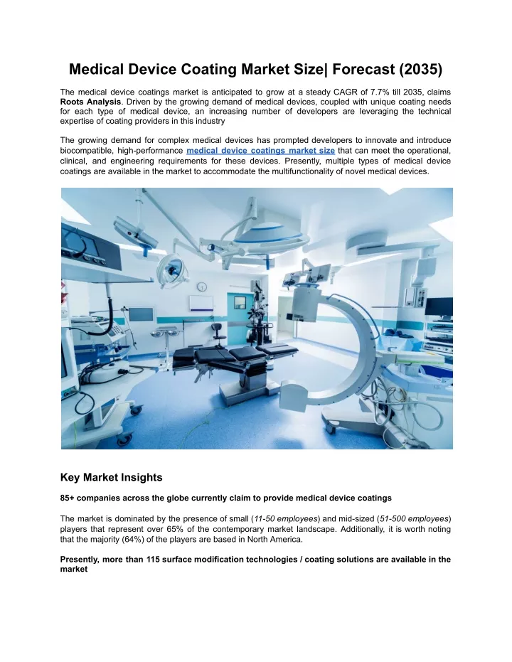 medical device coating market size forecast 2035