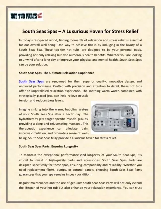 South Seas Spas – A Luxurious Haven for Stress Relief