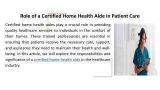 _Role of a Certified Home Health Aide in Patient Care
