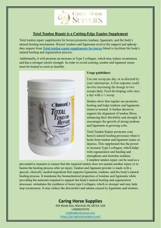 Total Tendon Repair is a Cutting-Edge Equine Supplement