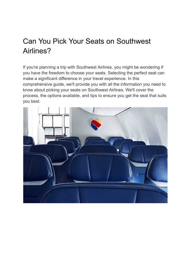 can you pick your seats on southwest airlines