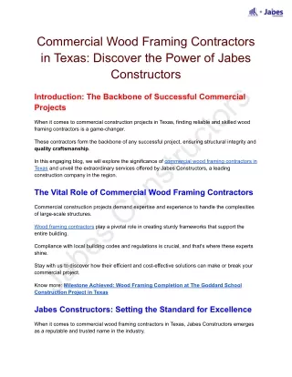 Commercial Wood Framing Contractors in Texas_ Discover the Power of Jabes Constructors