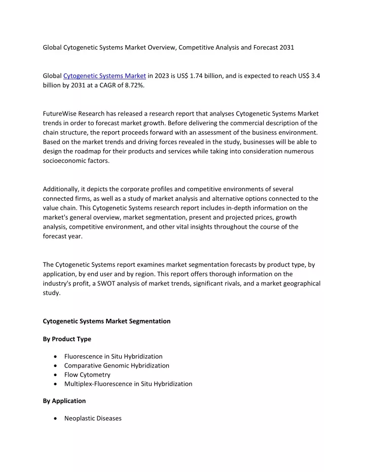 global cytogenetic systems market overview