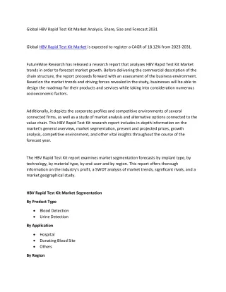 global hbv rapid test kit market analysis share
