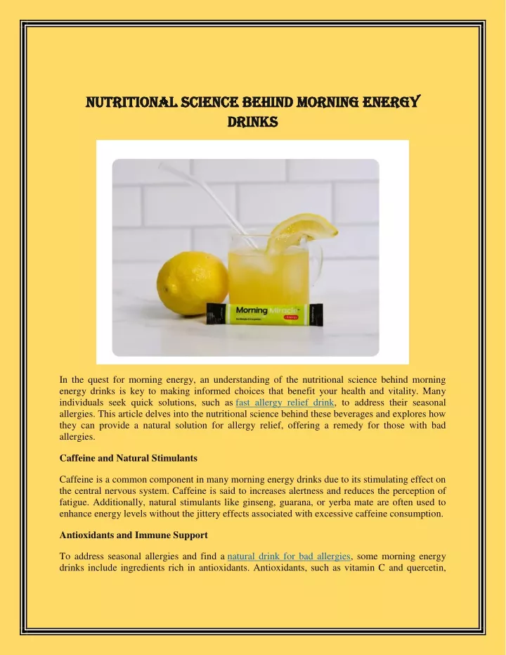 nutritional science behind morning energy