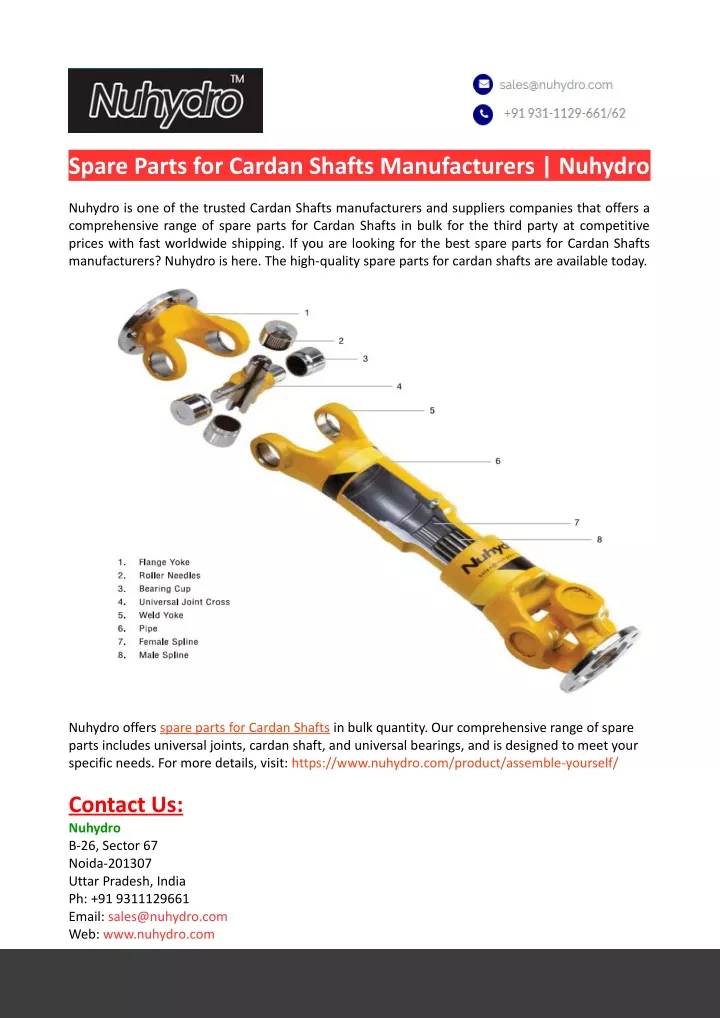 spare parts for cardan shafts manufacturers