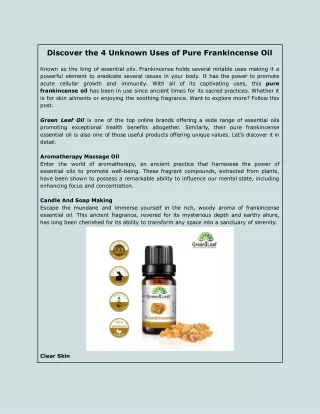 Discover the 4 Unknown Uses of Pure Frankincense Oil