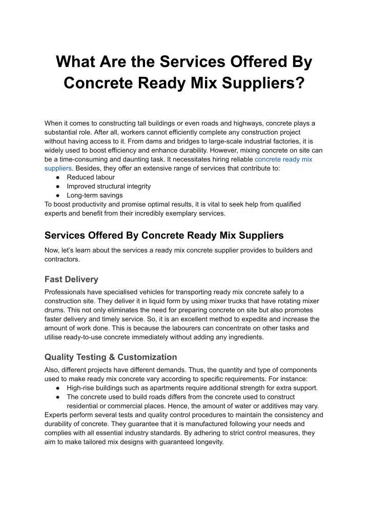 what are the services offered by concrete ready