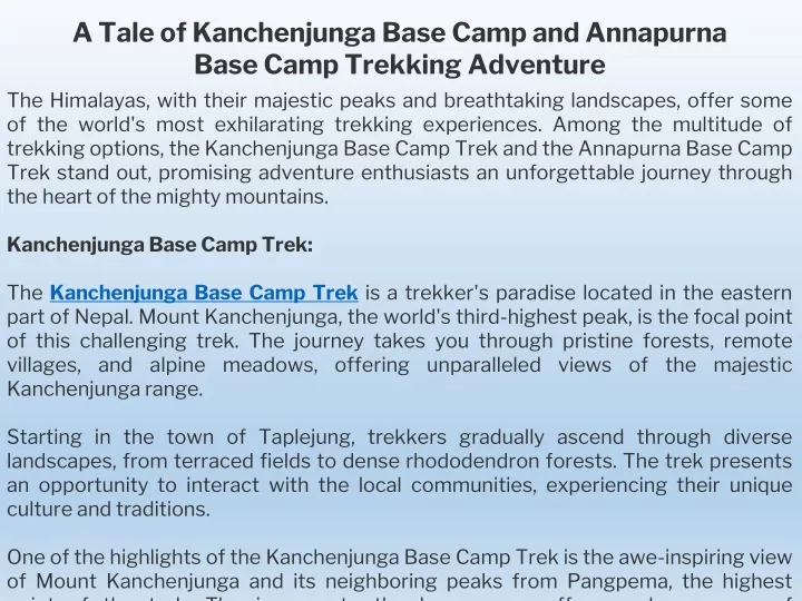a tale of kanchenjunga base camp and annapurna