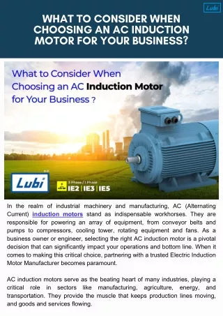 Considerations When Choosing an AC Induction Motor
