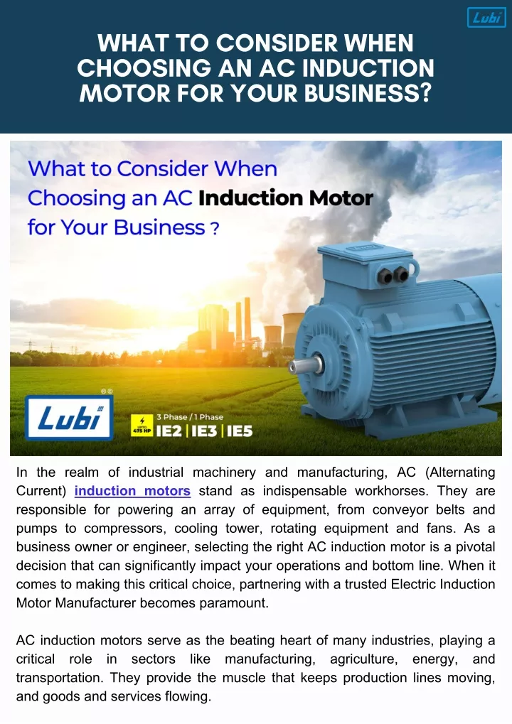 what to consider when choosing an ac induction