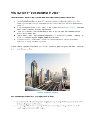 why invest in off plan properties in dubai