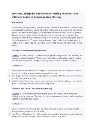 EzerHost, Sharpido, and Domain Hosting Forever Your Ultimate Guide to Seamless Web Hosting