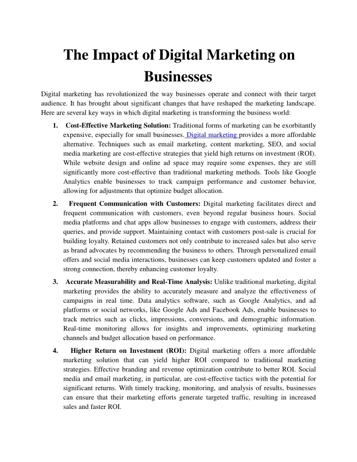 the impact of digital marketing on businesses