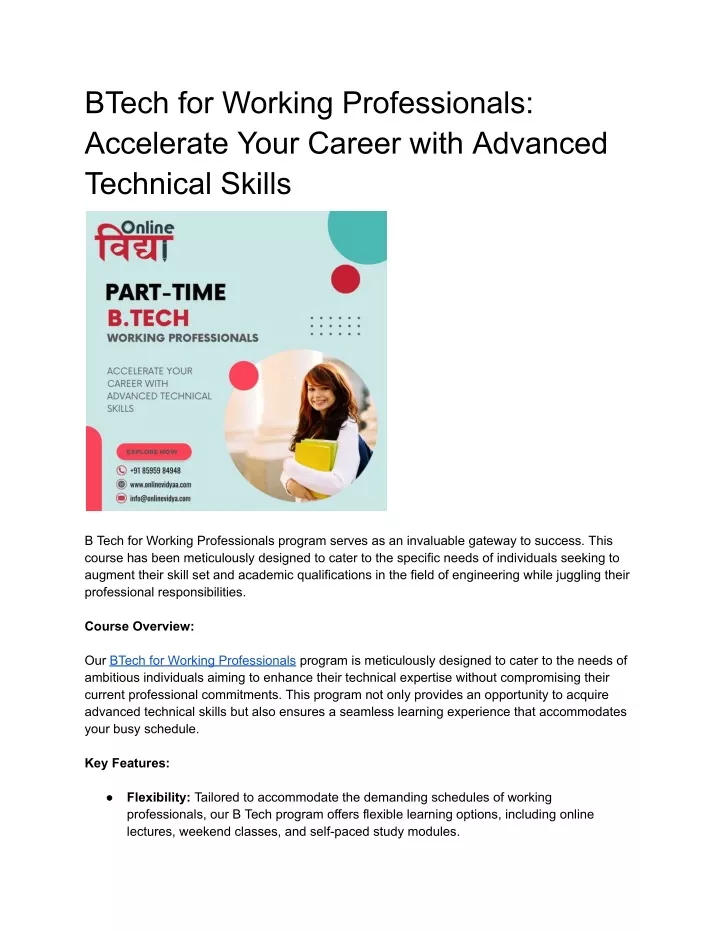 btech for working professionals accelerate your