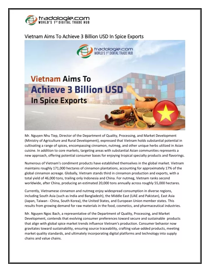 vietnam aims to achieve 3 billion usd in spice