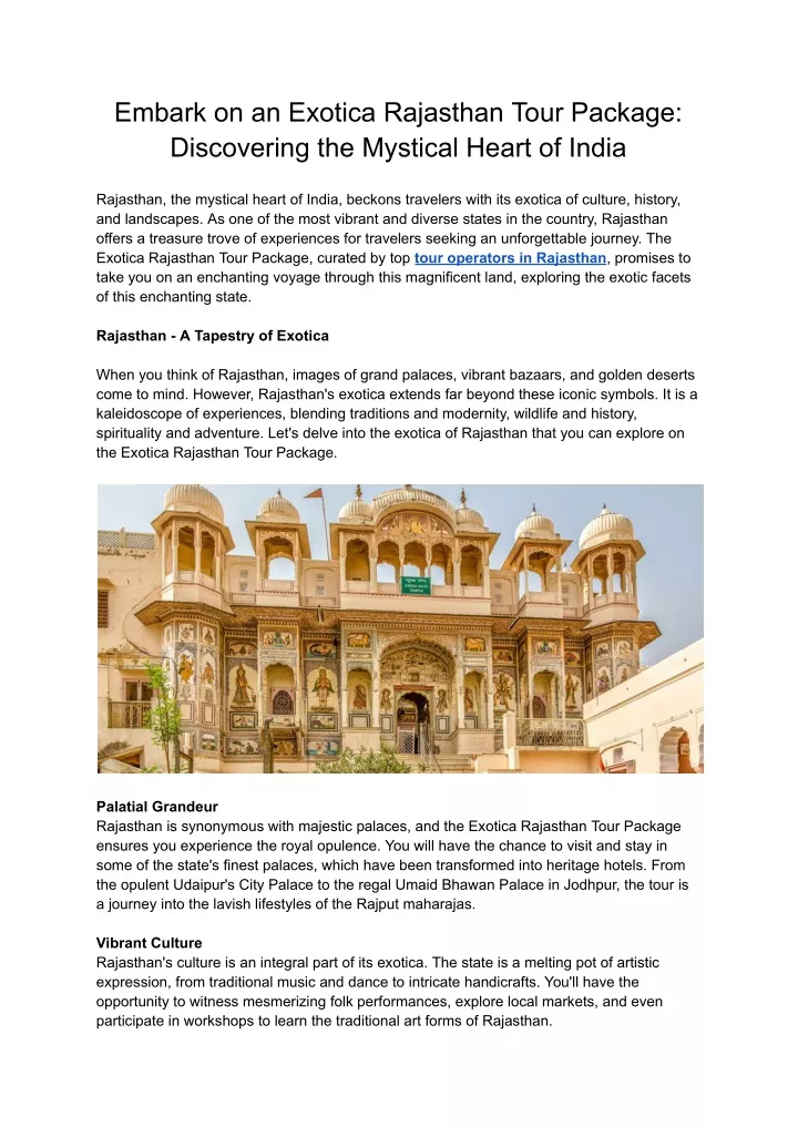 embark on an exotica rajasthan tour package