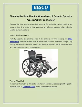 Choosing the Right Hospital Wheelchairs: A Guide to Optimize Patient Mobility an