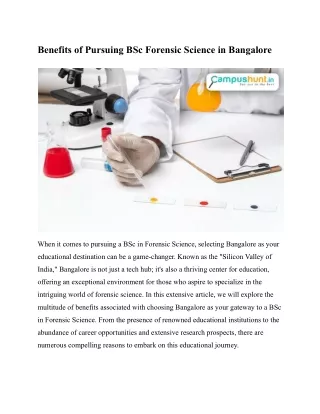 Benefits of Pursuing BSc Forensic Science in Bangalore