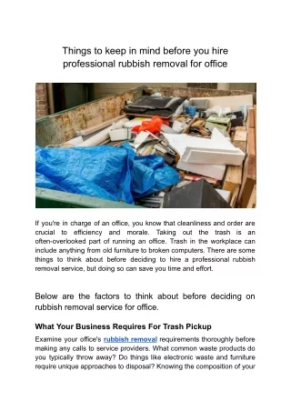 Things to keep in mind before you hire professional rubbish removal for office