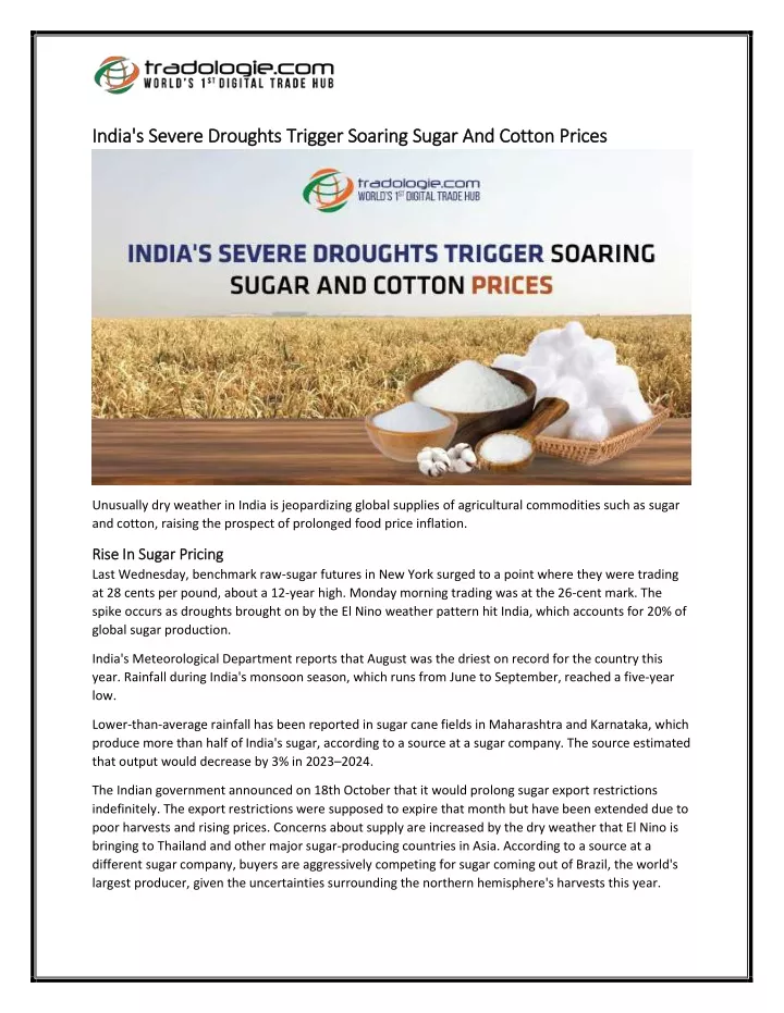 india s severe droughts trigger soaring sugar