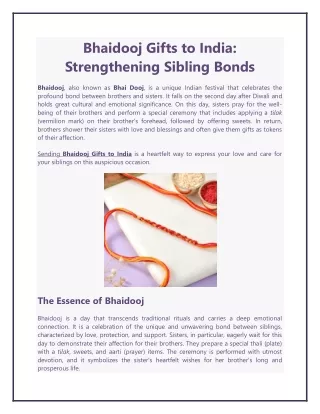 Bhaidooj Gifts to India Strengthening Sibling Bonds