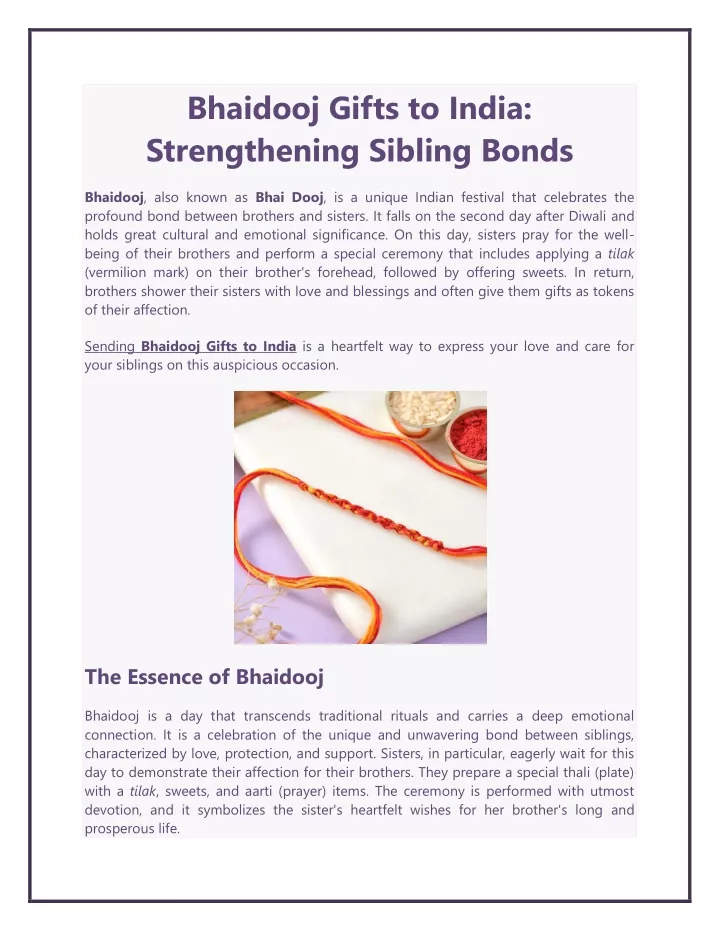 bhaidooj gifts to india strengthening sibling