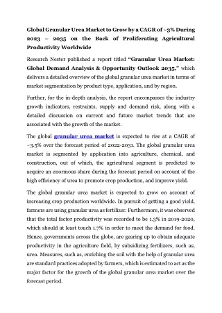 global granular urea market to grow by a cagr