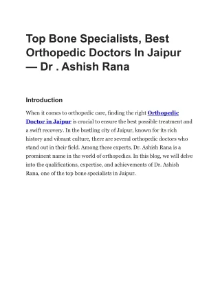 Top Bone Specialists, Best Orthopedic Doctors In Jaipur — Dr . Ashish Rana