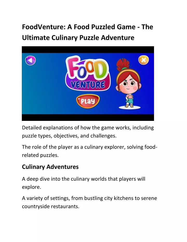 foodventure a food puzzled game the ultimate