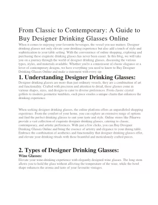 A Guide to Buy Designer Drinking Glasses Online – Piharwa India