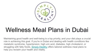 Wellness Meal Plans in Dubai