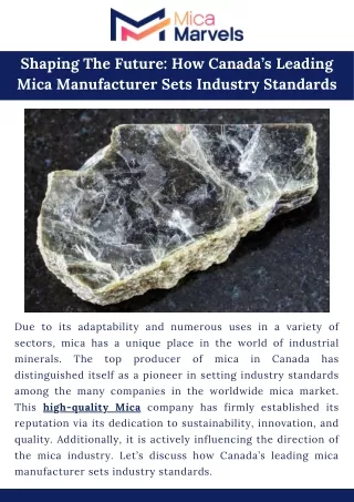 Shaping The Future: How Canada’s Leading Mica Manufacturer Sets Industry