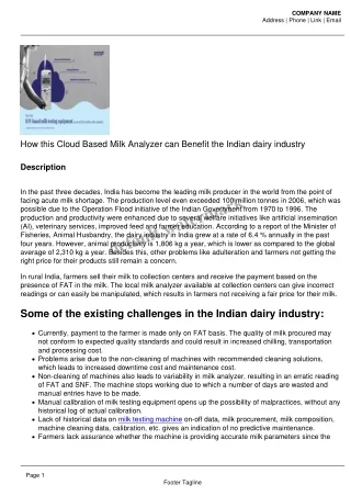 How this Cloud Based Milk Analyzer can Benefit the Indian dairy industry