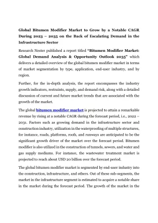 global bitumen modifier market to grow