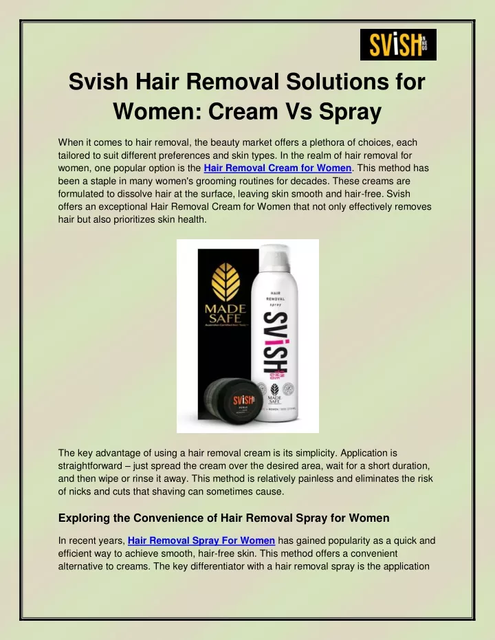 svish hair removal solutions for women cream