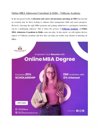 Online MBA Admission Consultant in Delhi - Vidhyam Academy