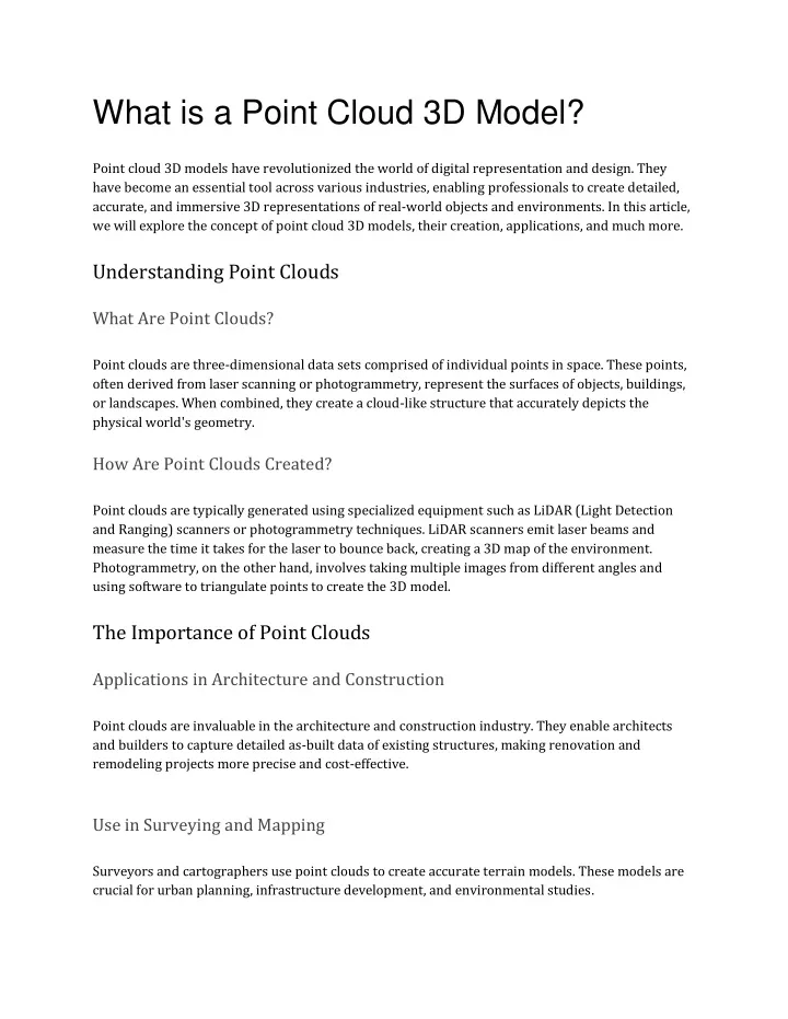 what is a point cloud 3d model