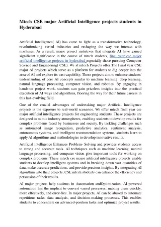 mtech cse major artificial intelligence projects
