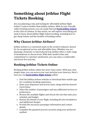 Something about Jetblue Flight Tickets Booking