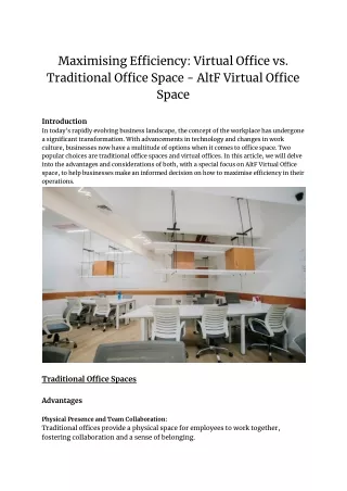 Maximising Efficiency: Virtual Office vs. Traditional Office Space - AltF Virtua