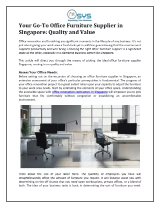 Your Go-To Office Furniture Supplier in Singapore- Quality and Value