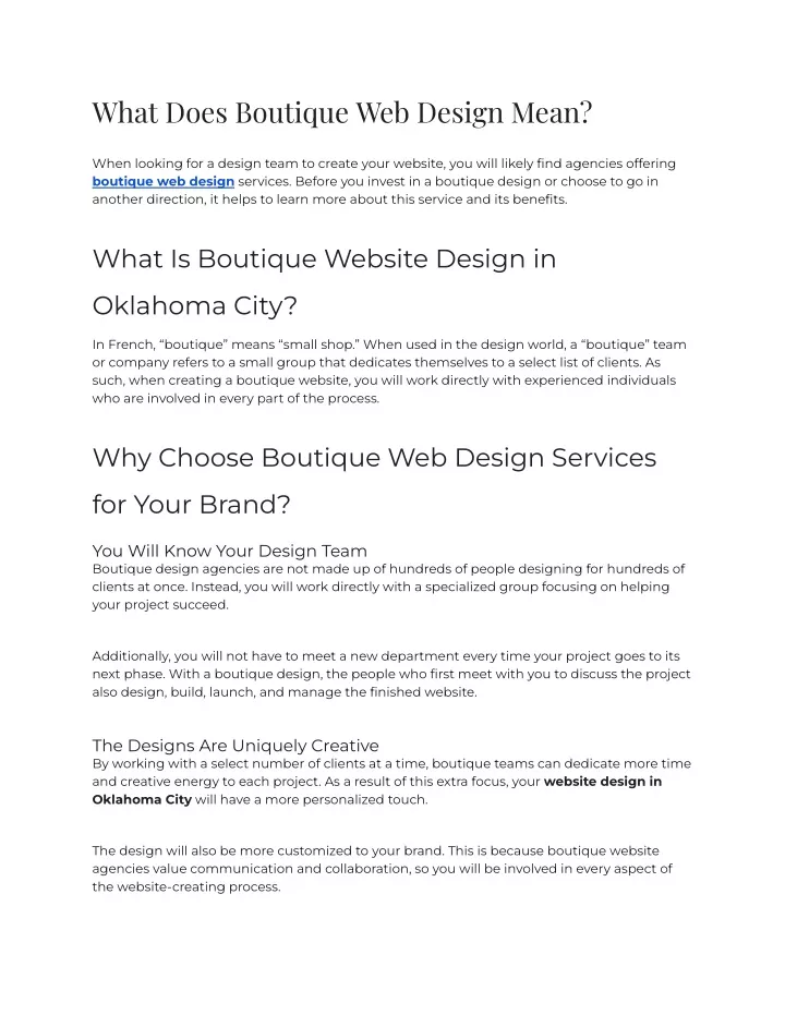 what does boutique web design mean