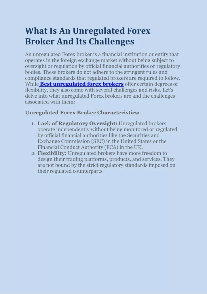 what is an unregulated forex broker