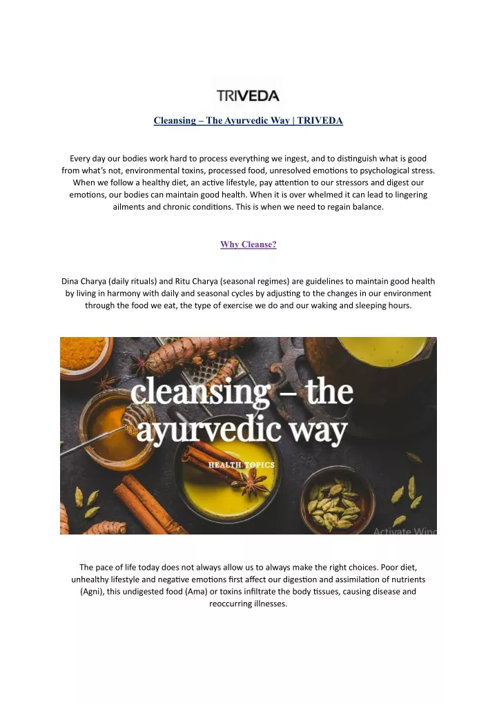 cleansing the ayurvedic way triveda