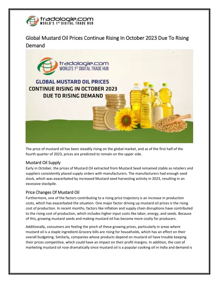 global mustard oil prices continue rising